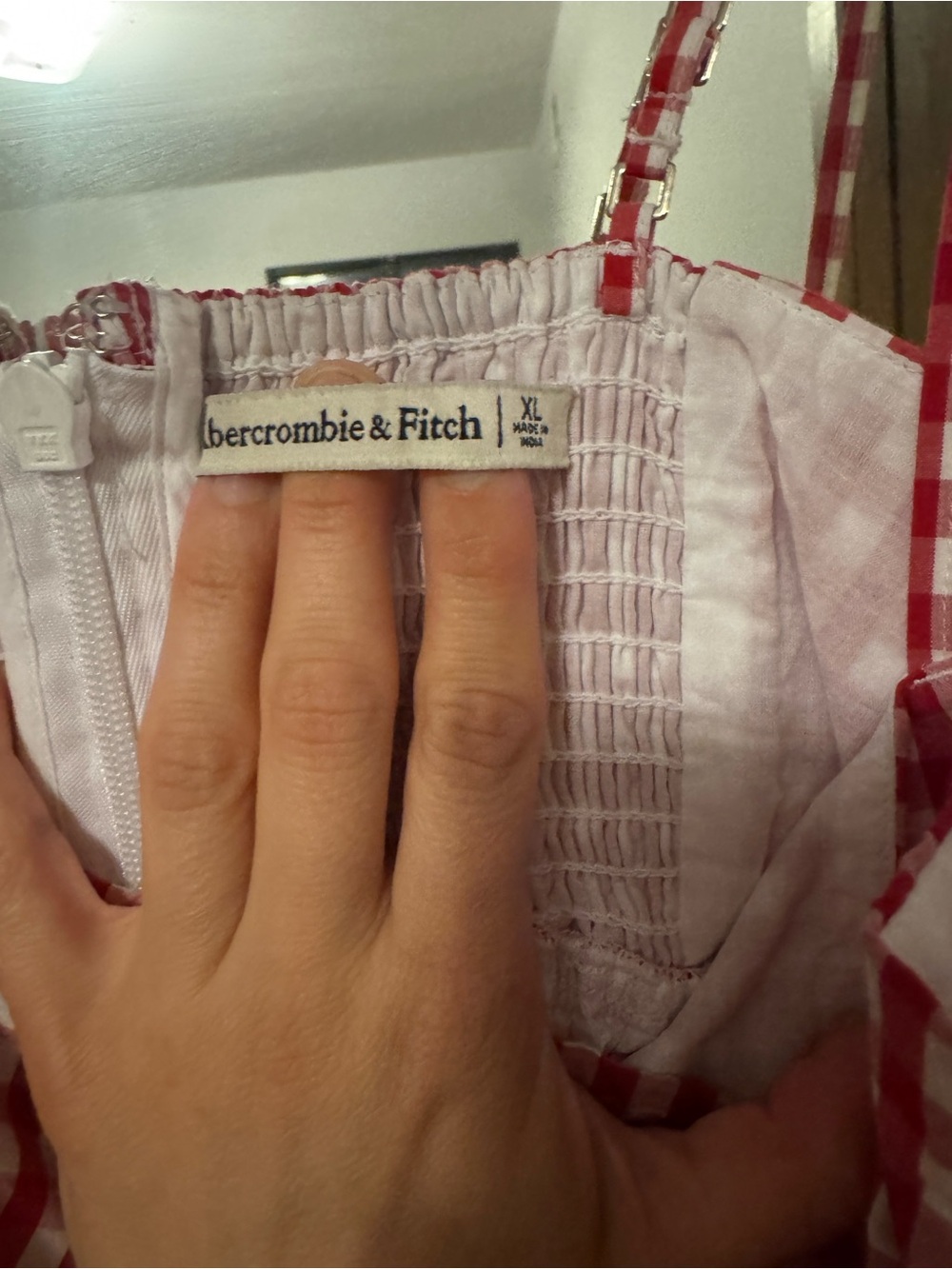 Abercrombie & Fitch Red and White Gingham Mini Dress with Spaghetti Straps - Picture 3 of 4